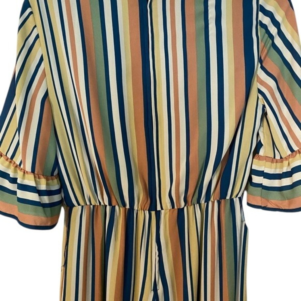 Paige & Sky Romper Jumpsuit Striped V Neck Ruffle Sleeve Wide Leg‎ - Picture 4 of 6